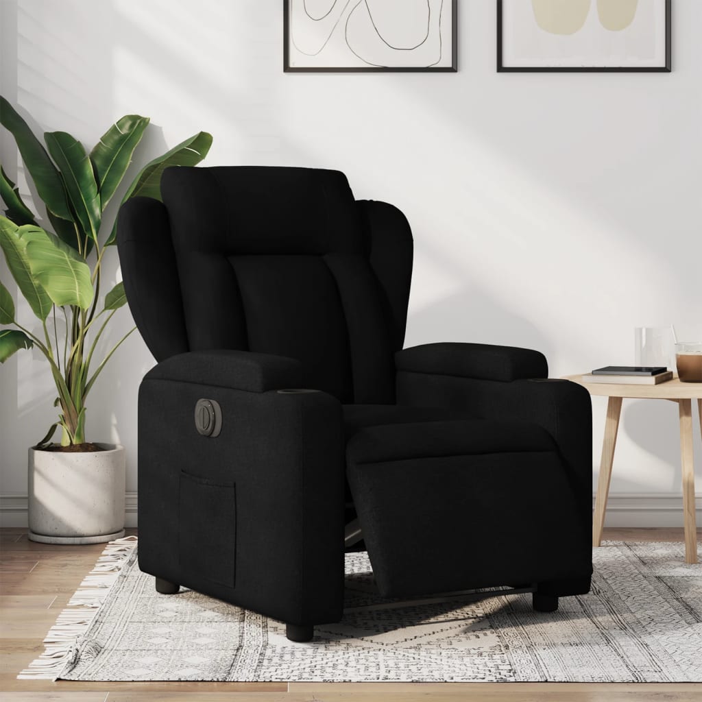 vidaXL Fotoliu rabatabil electric, negru, material textil