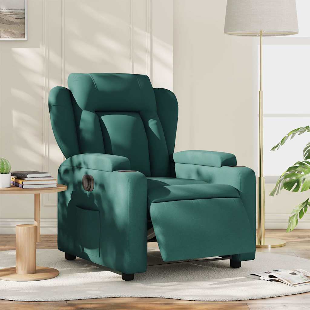 vidaXL Fotoliu rabatabil electric, verde închis, material textil
