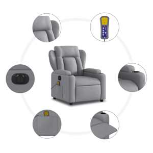 Elektrické masážní polohovací křeslo světle šedé textil - obrázek 8