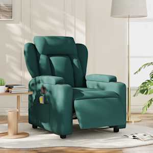 Električni masažni naslanjač temno zeleno blago