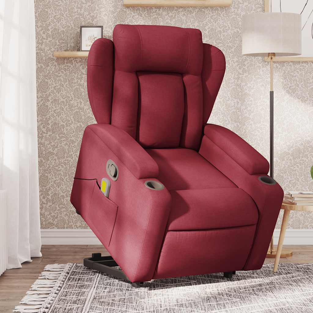 vidaXL Poltrona de massagens reclin. elevatória tecido vermelho tinto