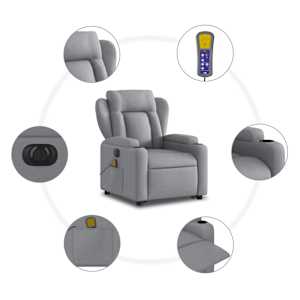 Elektrické zvedací masážní polohovací křeslo světle šedé textil - obrázek 8