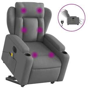 Elektrické zvedací masážní polohovací křeslo tmavě šedé textil - obrázek 2