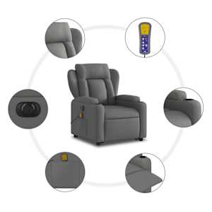 Elektrické zvedací masážní polohovací křeslo tmavě šedé textil - obrázek 8