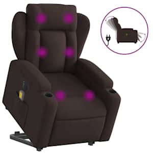 Elektrické zvedací masážní polohovací křeslo tmavě hnědé textil - obrázek 2