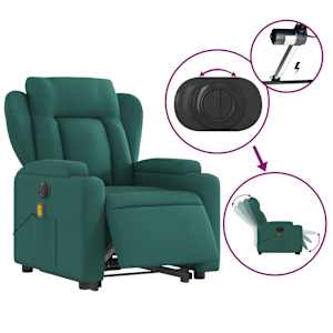 Elektrické zvedací masážní polohovací křeslo zelené textil - obrázek 6