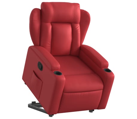 vidaXL Poltrona reclin&aacute;vel elevat&oacute;ria couro artificial vermelho