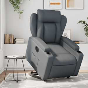 Električni naslanjač s funkcijo vstajanja sivo umetno usnje