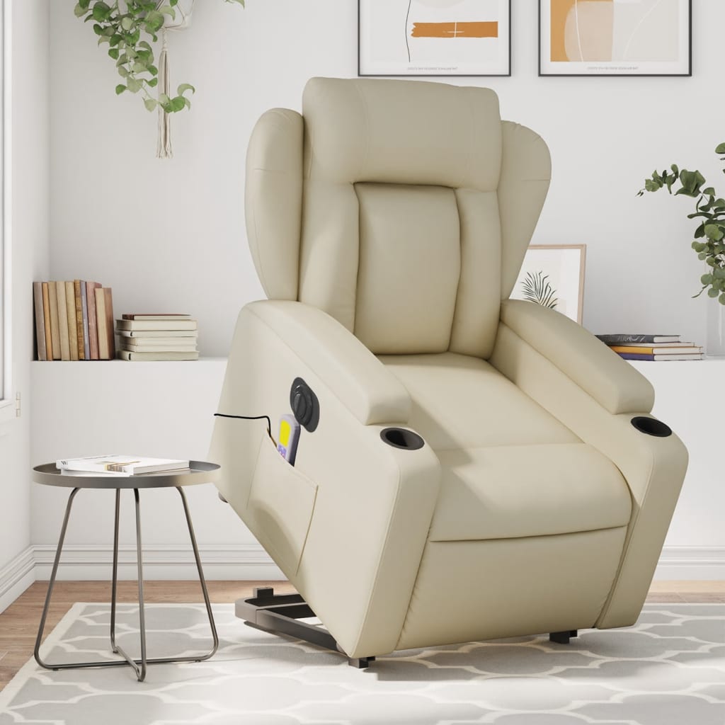 vidaXL Fauteuil inclinable de massage électrique crème similicuir