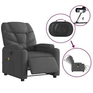 Elektrické masážní polohovací křeslo tmavě šedé textil - obrázek 6