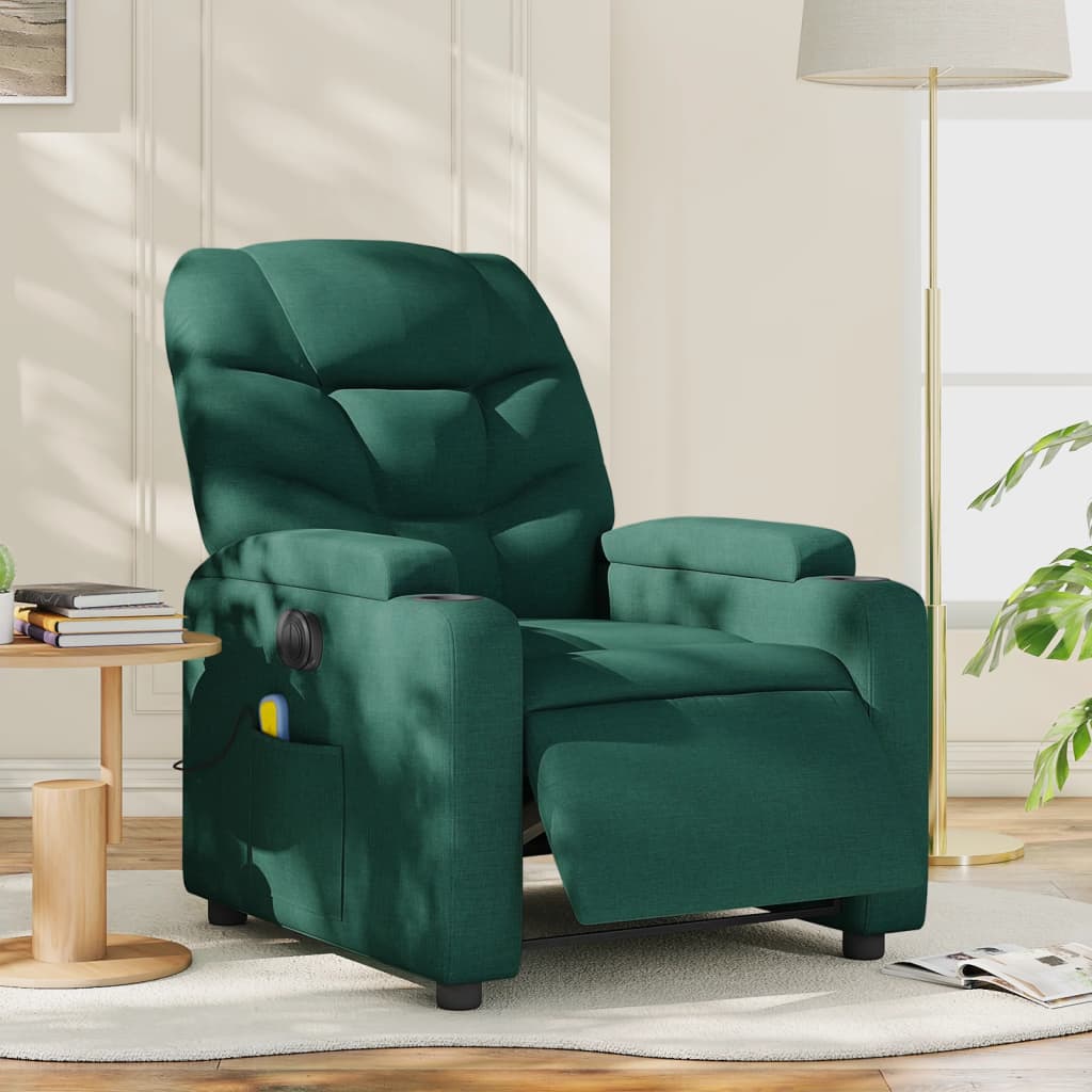 vidaXL Fotoliu electric de masaj rabatabil, verde închis, textil