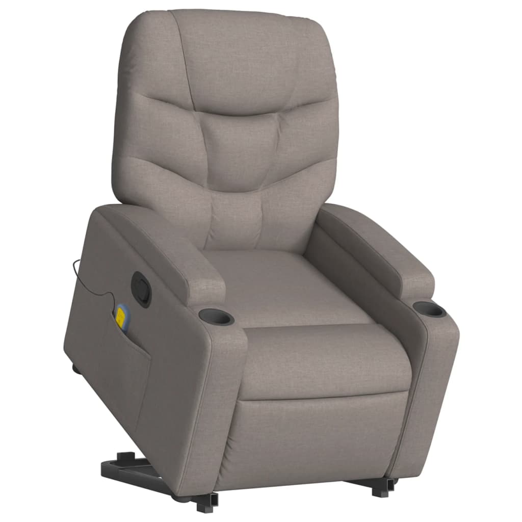 vidaXL Sillón reclinable de masaje elevable tela gris taupé