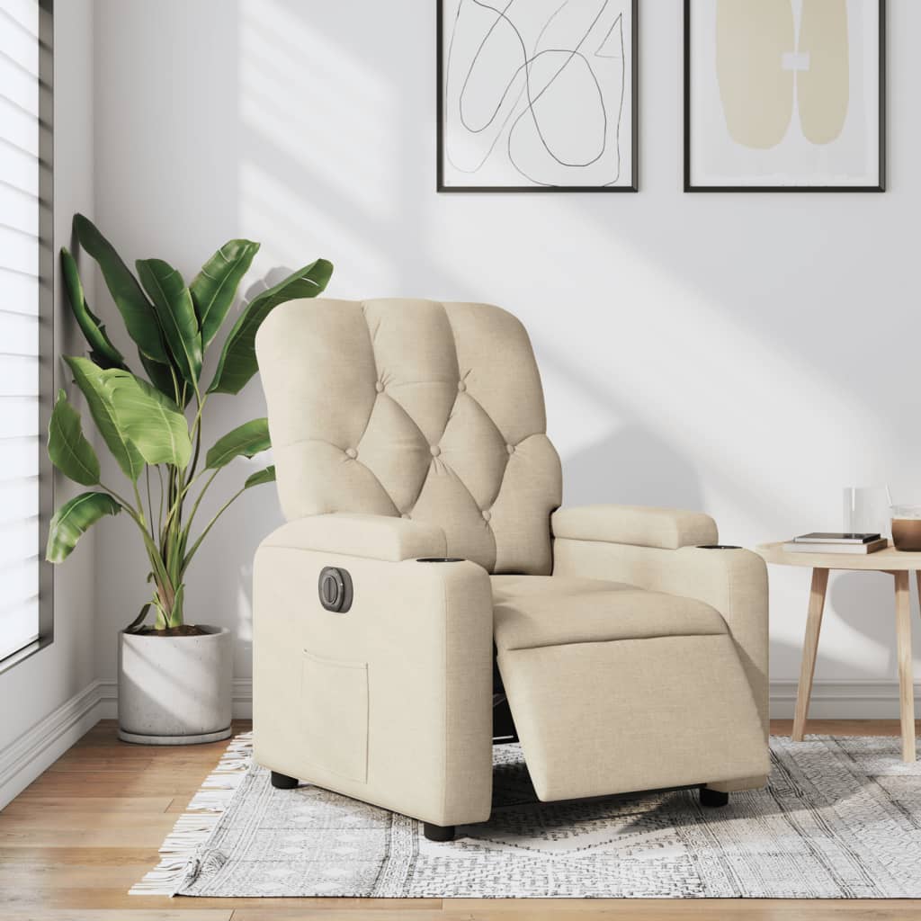 Elektrické polohovací křeslo krémové textil - obrázek 15
