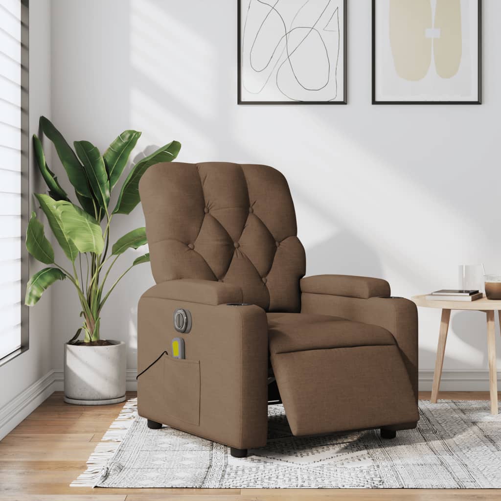 vidaXL Massagesessel Elektrisch Braun Stoff – Bild 14