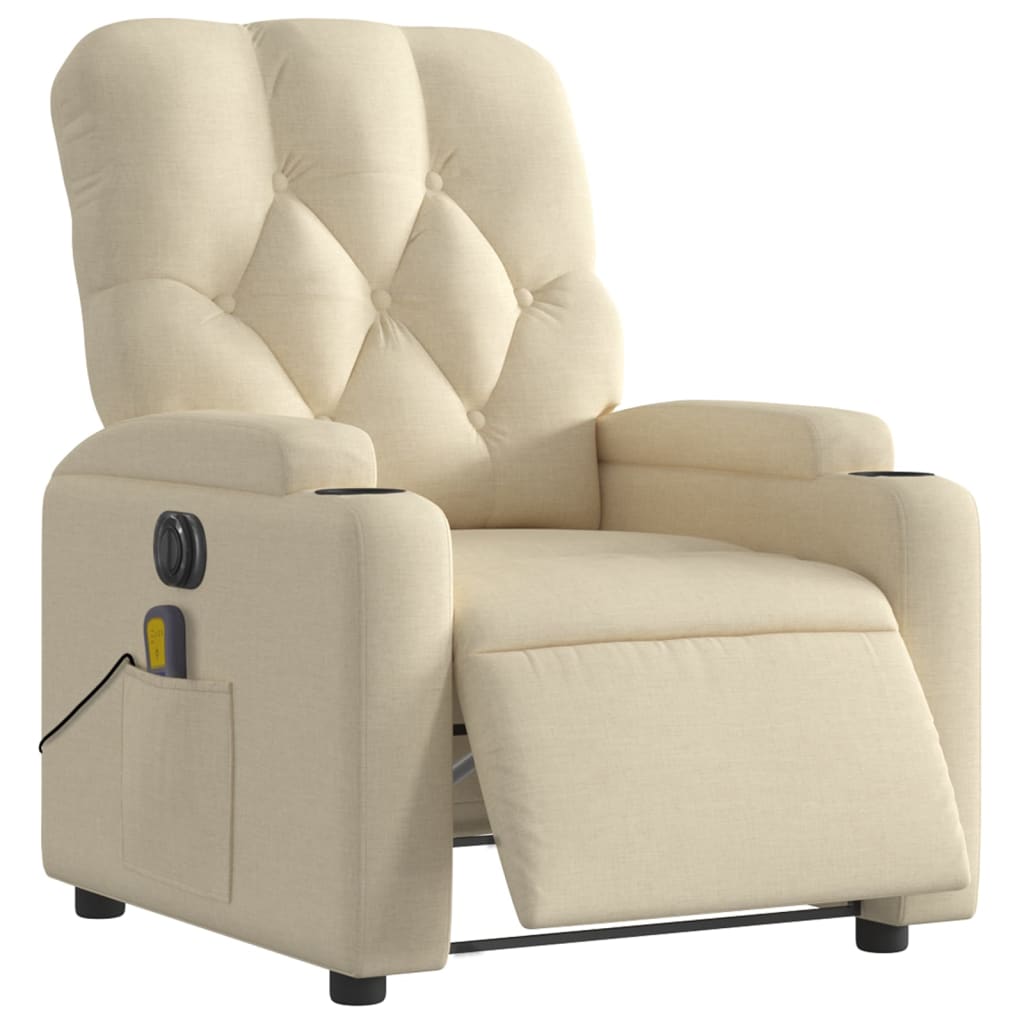 vidaXL Sillón reclinable de masaje eléctrico tela color crema