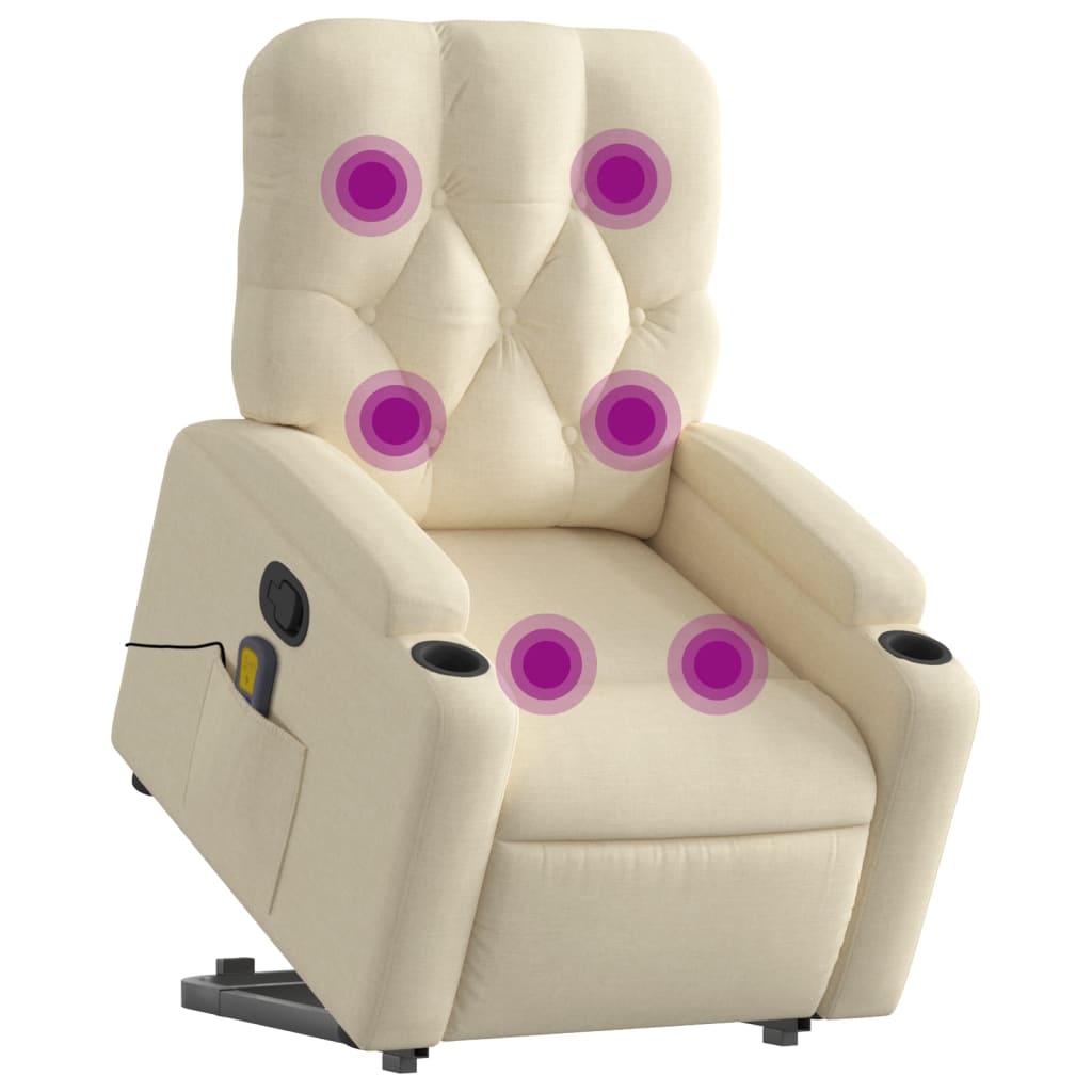 vidaXL Fauteuil inclinable de massage Crème Tissu