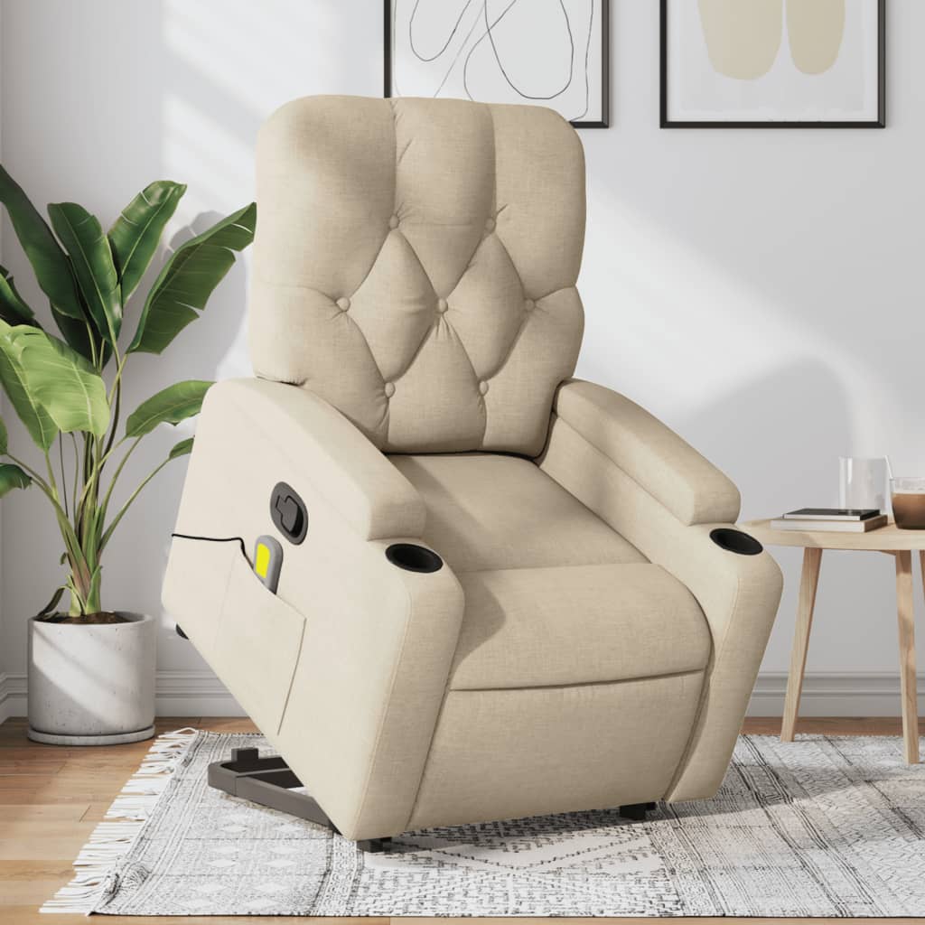 vidaXL Fauteuil inclinable de massage Crème Tissu