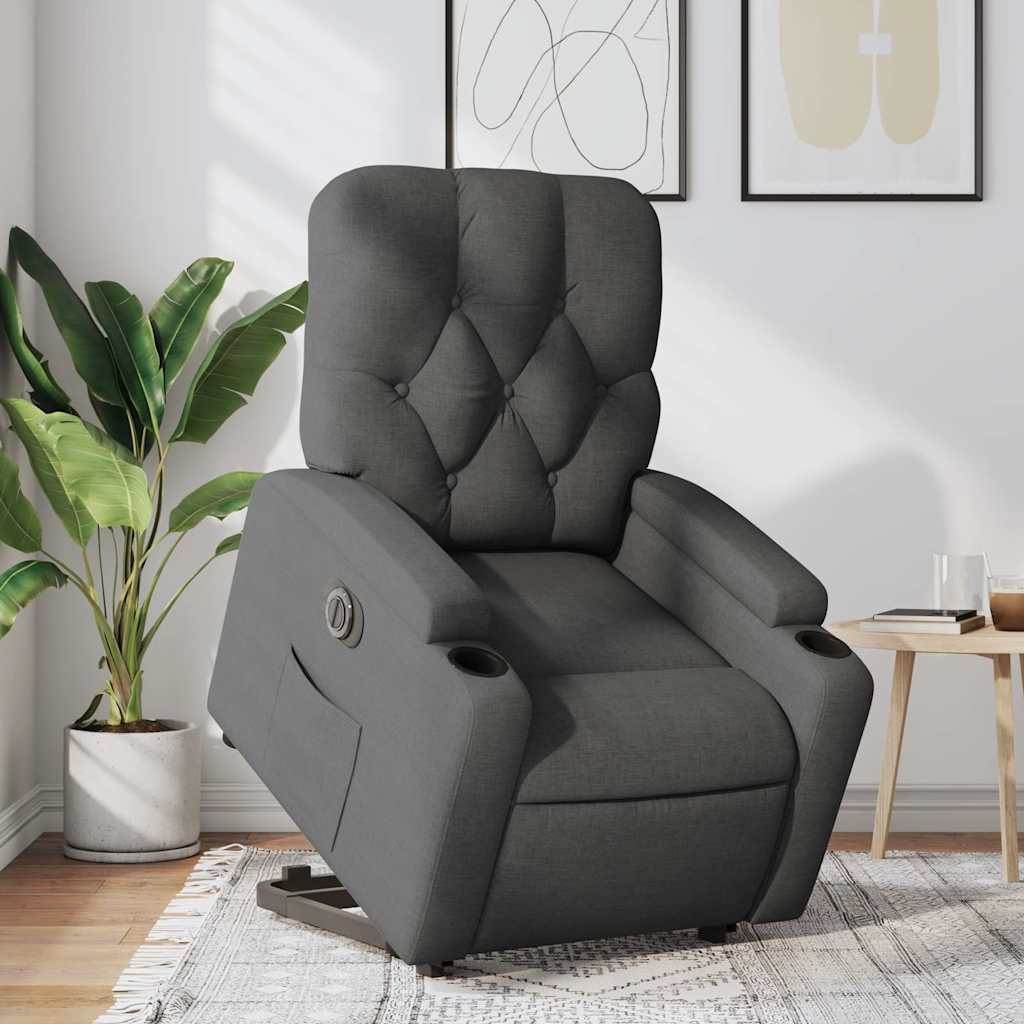 vidaXL Fotoliu electric rabatabil cu ridicare, gri închis, textil