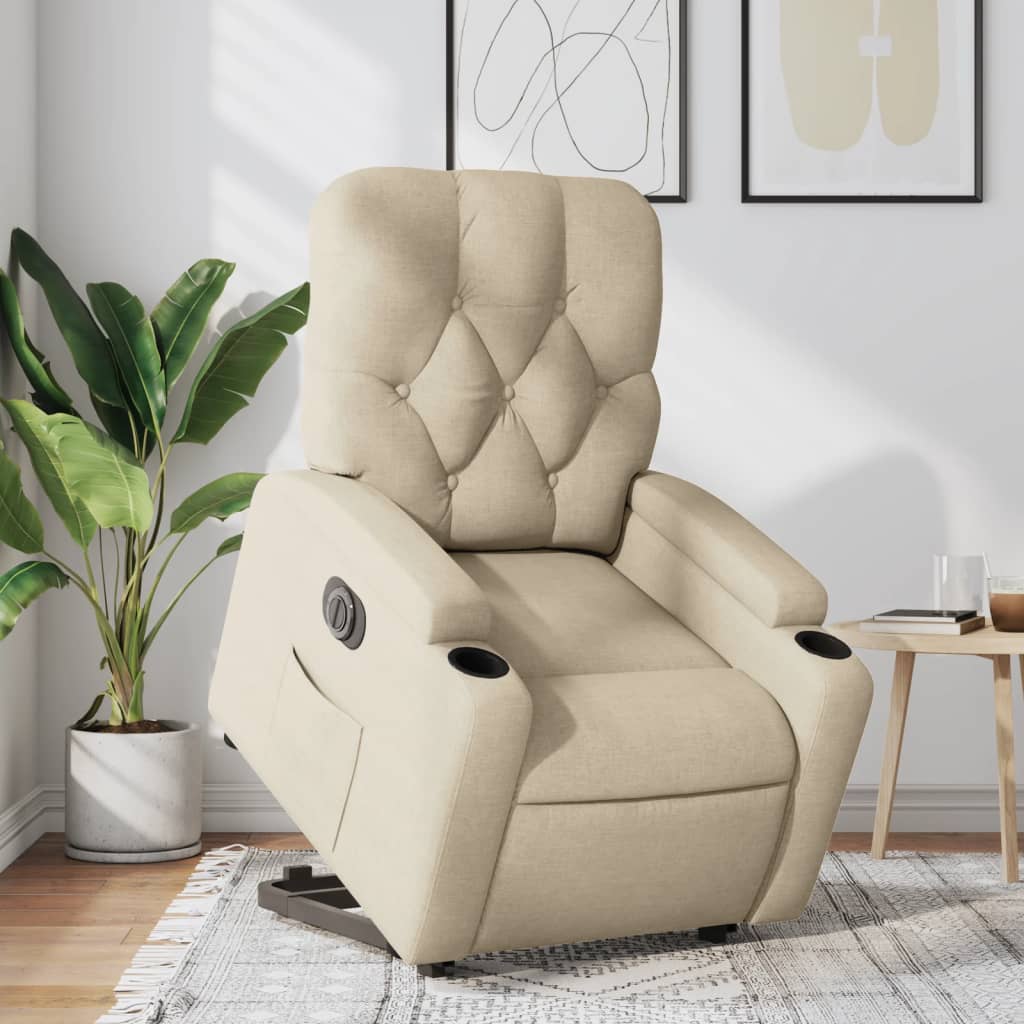 vidaXL Relaxsessel mit Aufstehhilfe Elektrisch Creme Stoff