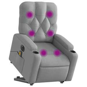 Elektrické zvedací masážní polohovací křeslo světle šedé textil - obrázek 3