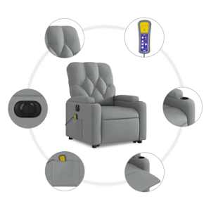 Elektrické zvedací masážní polohovací křeslo světle šedé textil - obrázek 8