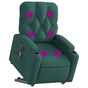 Elektrické zvedací masážní polohovací křeslo zelené textil - obrázek 3
