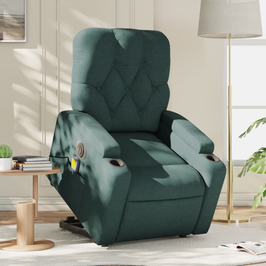 vidaXL Fotoliu electric masaj rabatabil / ridicare verde închis textil