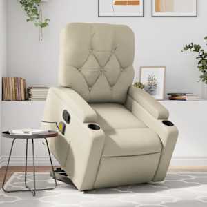 Masažni naslanjač s funkcijo vstajanja krem umetno usnje