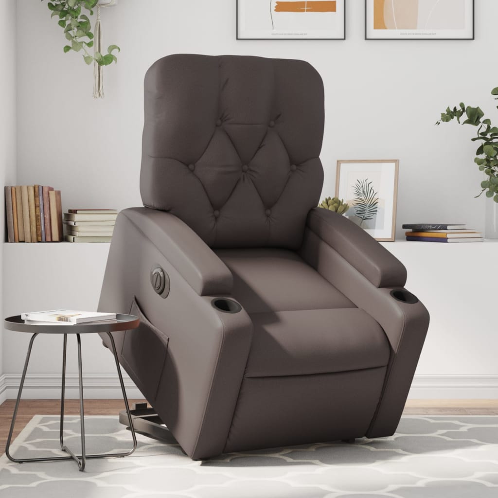 vidaXL Fotoliu rabatabil electric cu ridicare, maro, piele ecologică