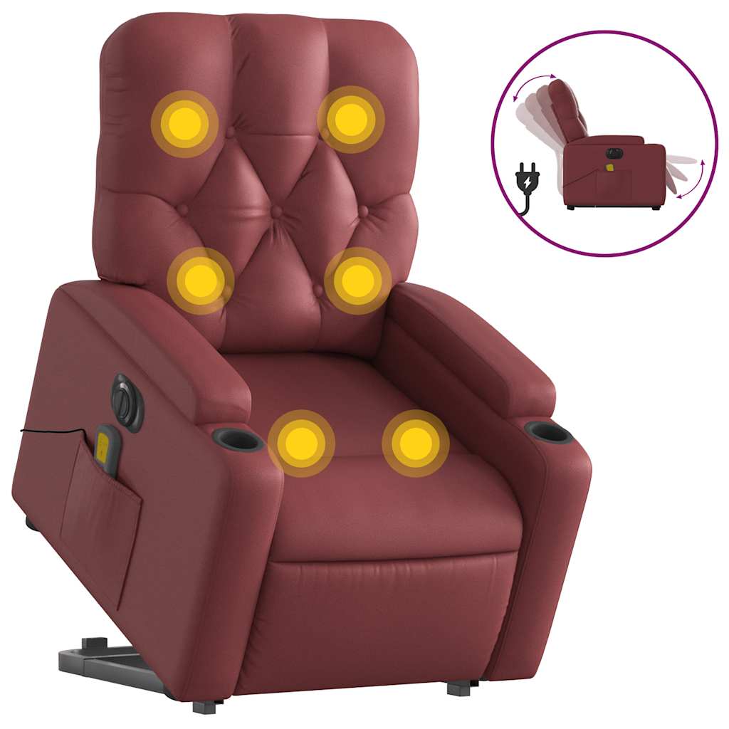 Thumbnail - vidaXL Massagesessel mit Aufstehhilfe Elektrisch Weinrot Kunstleder