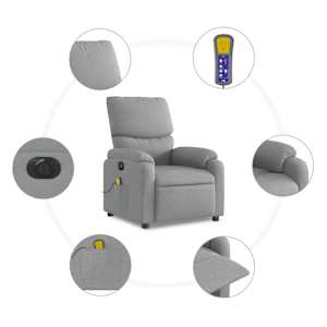 Elektrické masážní polohovací křeslo světle šedé textil - obrázek 10