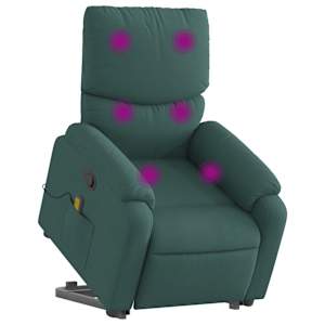Zvedací masážní polohovací křeslo tmavě zelené textil - obrázek 3