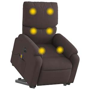 Elektrické zvedací masážní polohovací křeslo tmavě hnědé textil - obrázek 3