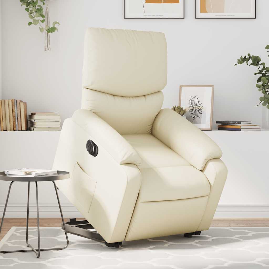 vidaXL Poltrona reclinável elevatória elétrica couro artificial creme