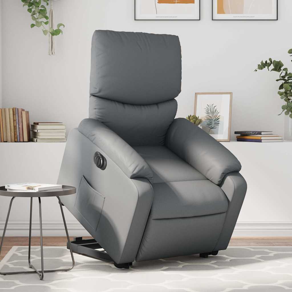 vidaXL Fotoliu rabatabil electric cu ridicare, gri, piele ecologică