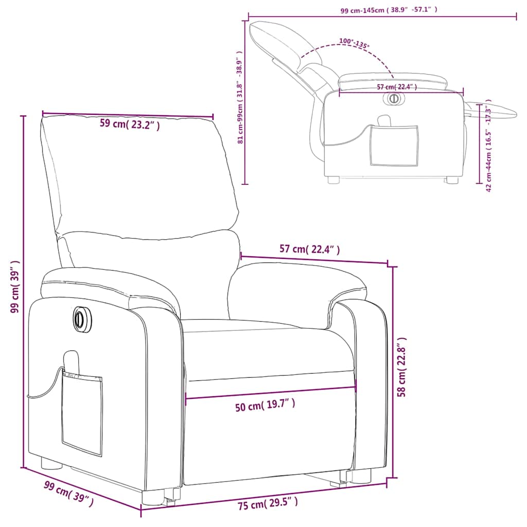 Elektrické zvedací masážní polohovací křeslo vínové umělá kůže - obrázek 17