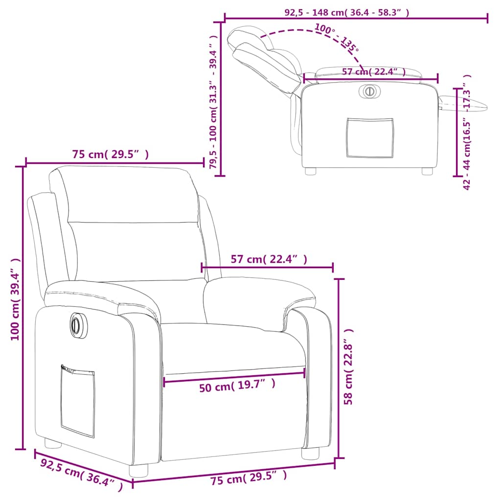Elektrické polohovací křeslo světle šedé textil - obrázek 16