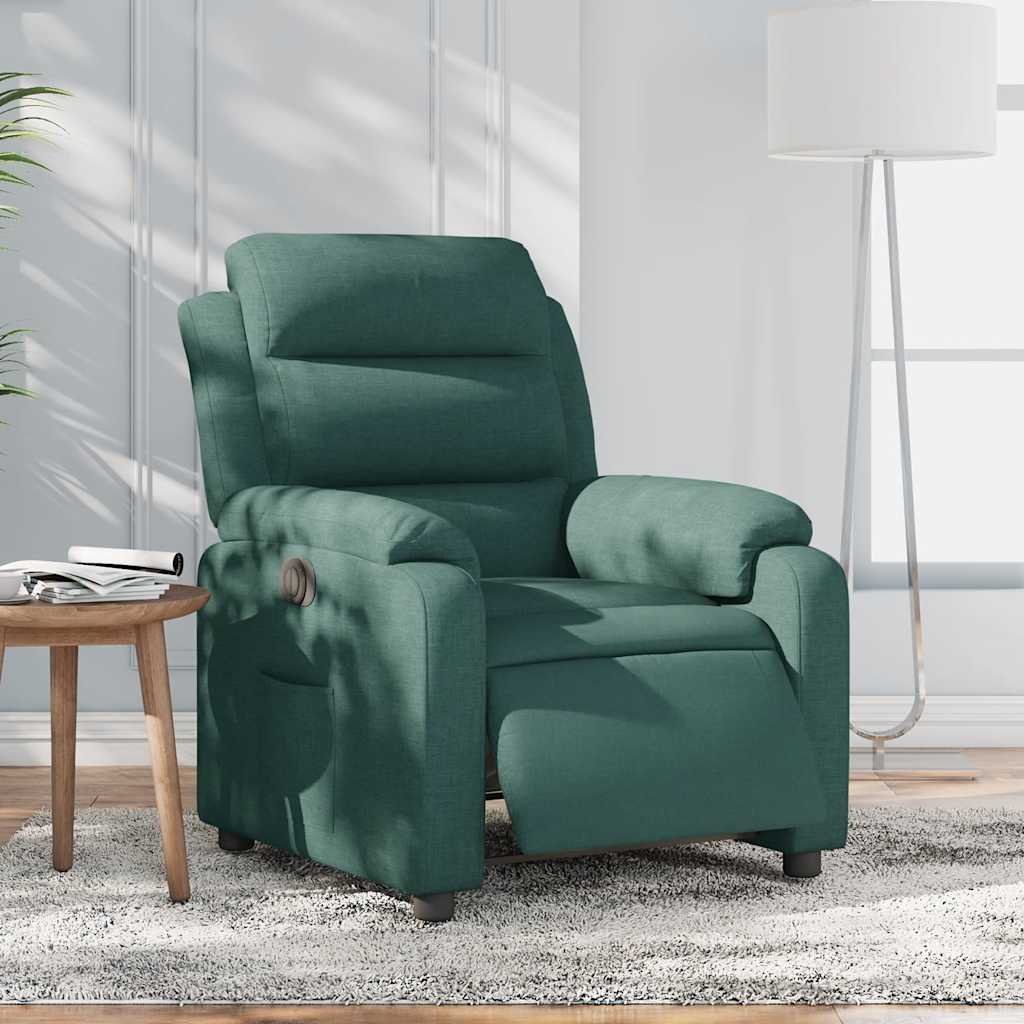 vidaXL Fotoliu rabatabil electric, verde închis, material textil
