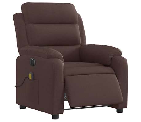 vidaXL Sill&oacute;n reclinable de masaje el&eacute;ctrico tela marr&oacute;n oscuro