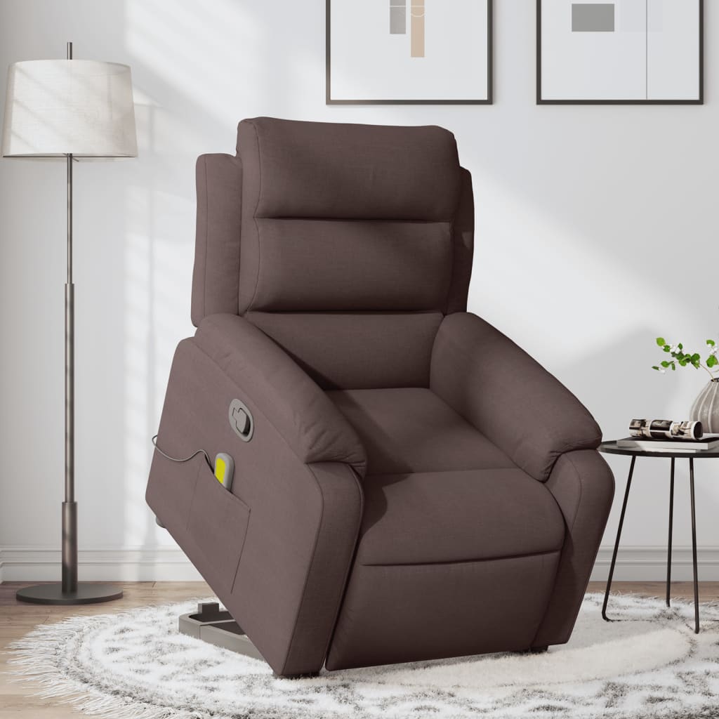 vidaXL Fauteuil inclinable de massage Marron foncé Tissu