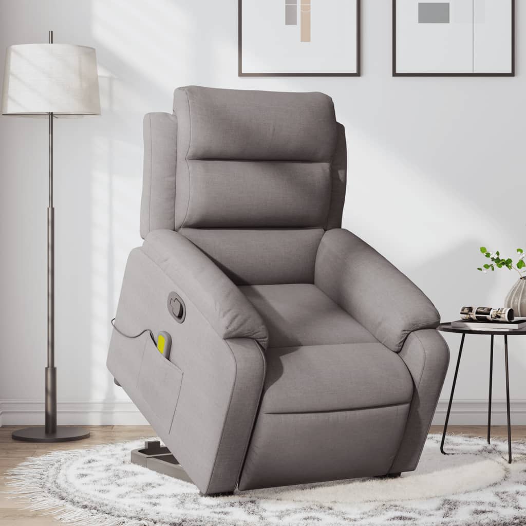 vidaXL Fotoliu rabatabil de masaj cu ridicare, gri taupe, textil
