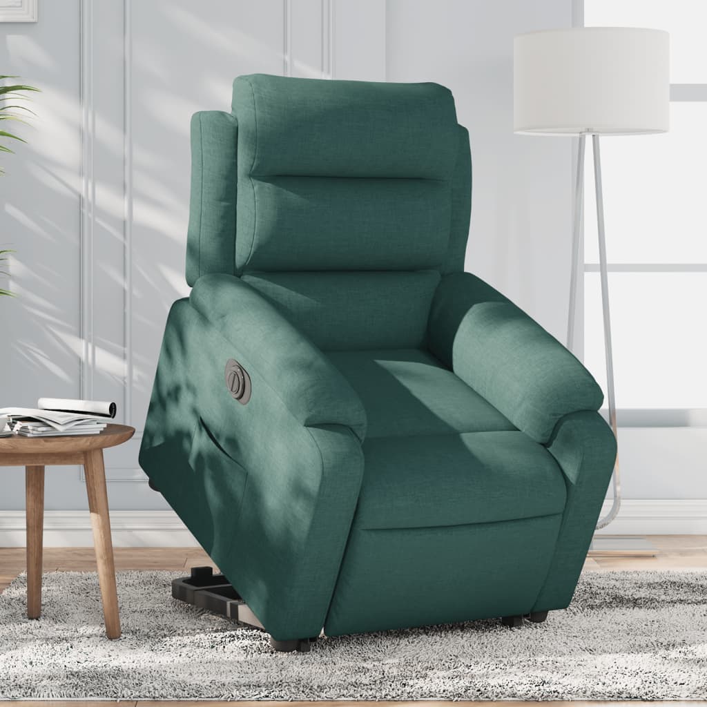 vidaXL Fotoliu electric rabatabil cu ridicare, verde închis, textil