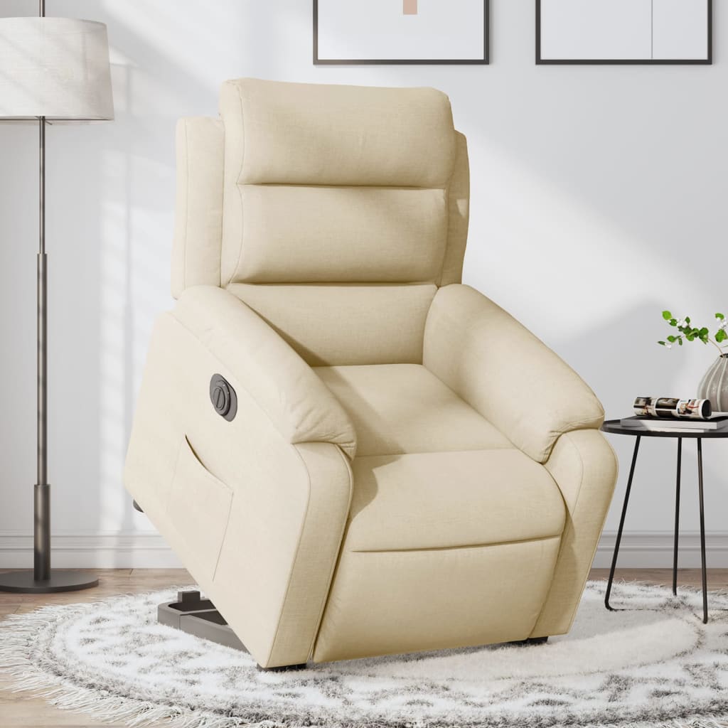 vidaXL Relaxsessel mit Aufstehhilfe Elektrisch Creme Stoff