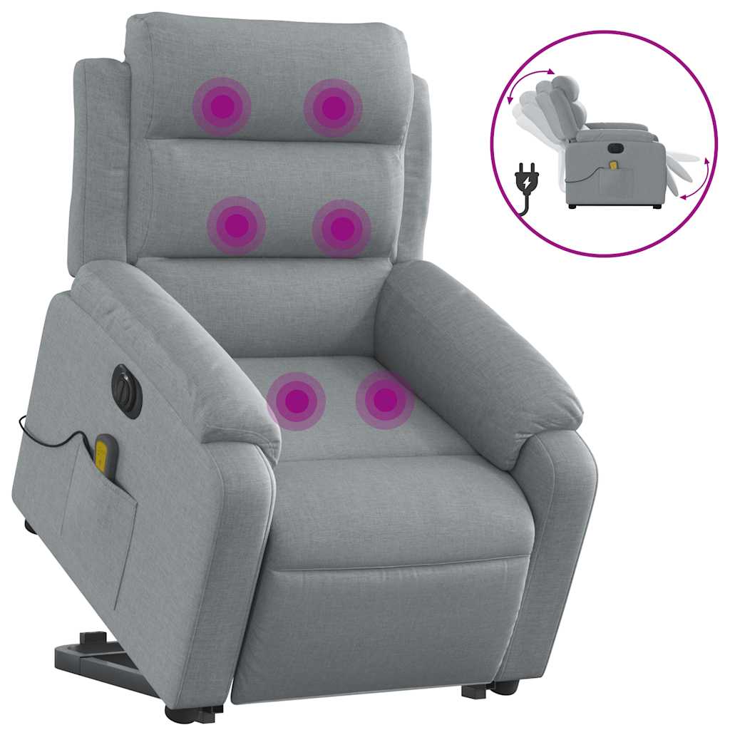 vidaXL Elektrické zvedací masážní polohovací křeslo světle šedé textil