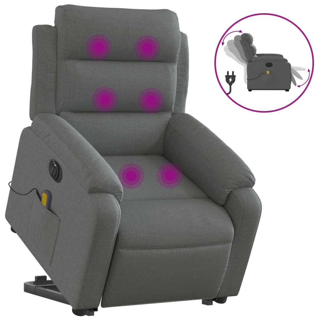 vidaXL Elektrické zvedací masážní polohovací křeslo tmavě šedé textil