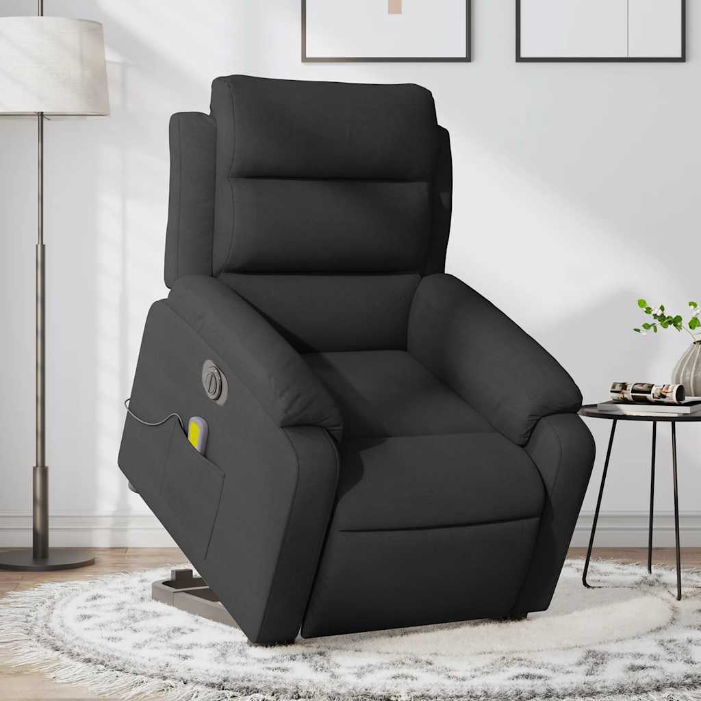 vidaXL Fotoliu electric de masaj rabatabil cu ridicare, negru, textil