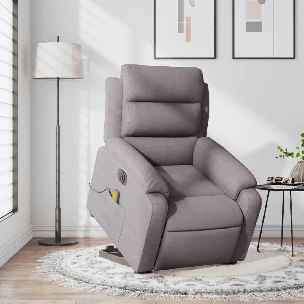 Elektrické zvedací masážní polohovací křeslo taupe textil - obrázek 14