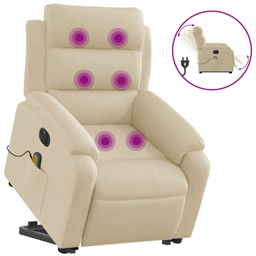 Thumbnail - vidaXL Elektrischer Massagesessel mit Aufstehhilfe Creme Stoff