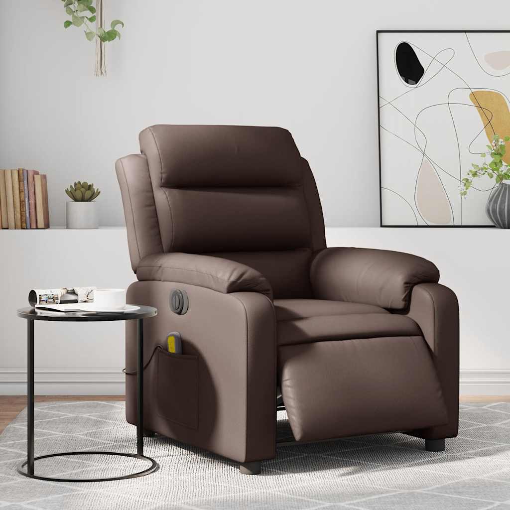 vidaXL Fotoliu electric de masaj rabatabil, maro, piele ecologică
