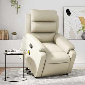 Masažni naslanjač s funkcijo vstajanja krem umetno usnje